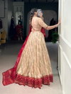 Off White Colour Gauri Tussar Silk With Bandhej Print With Gotta Patti Lace Lehenga With Blouse Dupatta LNB1250 